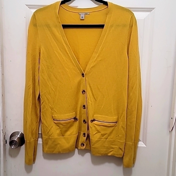 HALOGEN WOMEN'S 100%MERINO WOOL BUTTON FRONT CARDIGAN YELLOW SIZE L - Picture 2 of 9